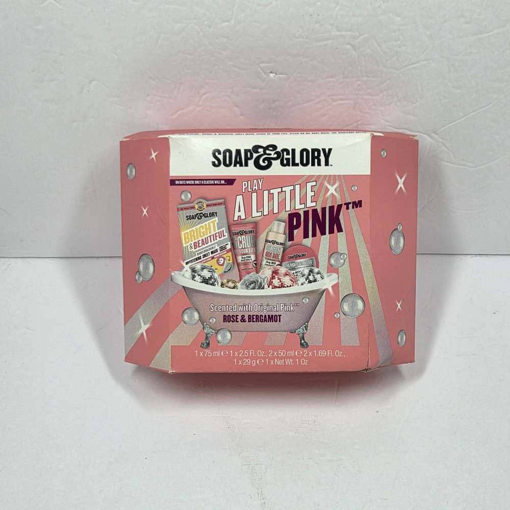 Soap & Glory Play A Little Pink Gift Set 4pc Body Wash Scrub Butter Mask New
